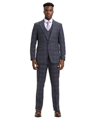 Stacy Adams Hybrid-Fit Double-Breast Vested Suit, Windowpane Charcoal