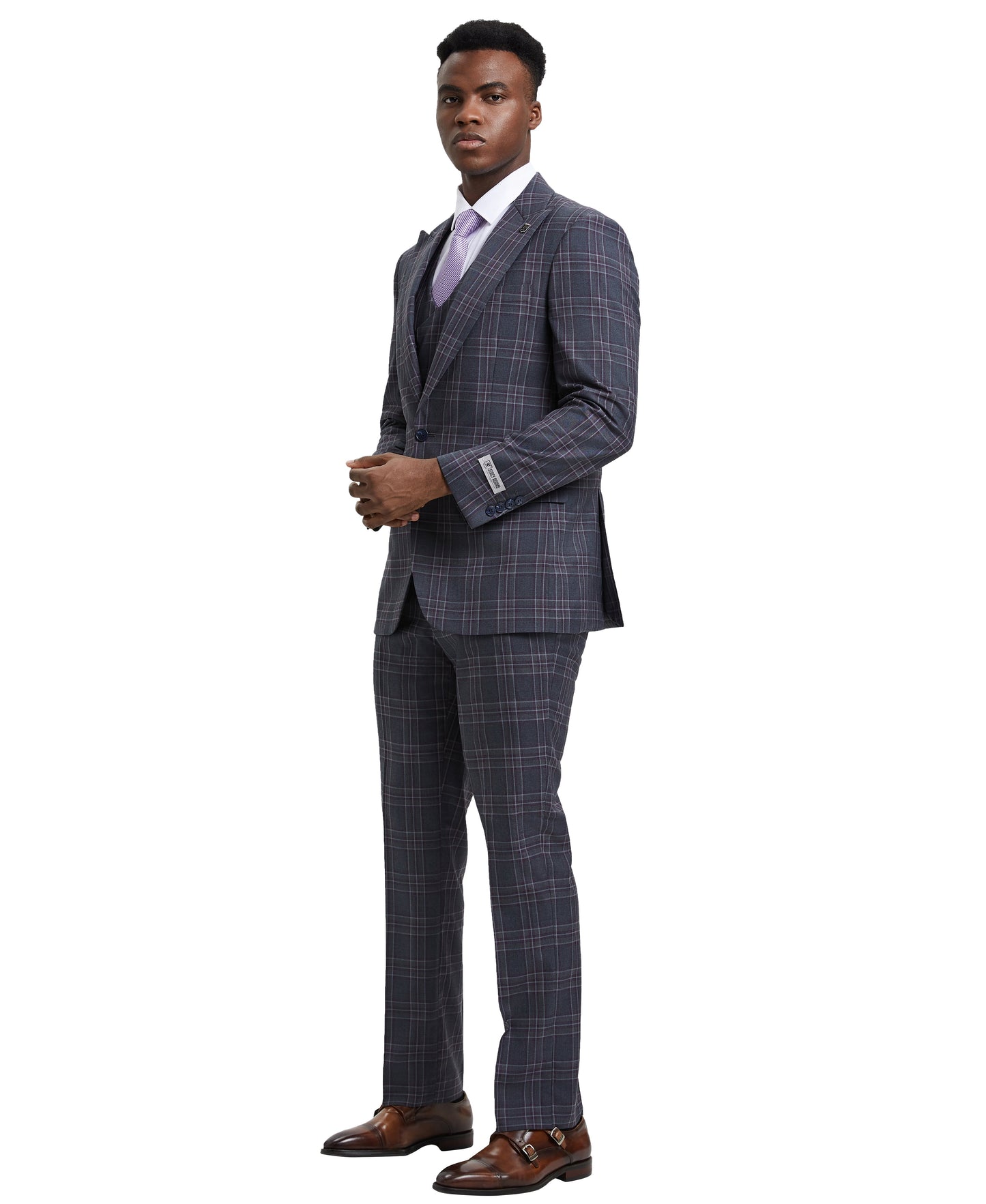 Stacy Adams Hybrid-Fit Double-Breast Vested Suit, Windowpane Charcoal