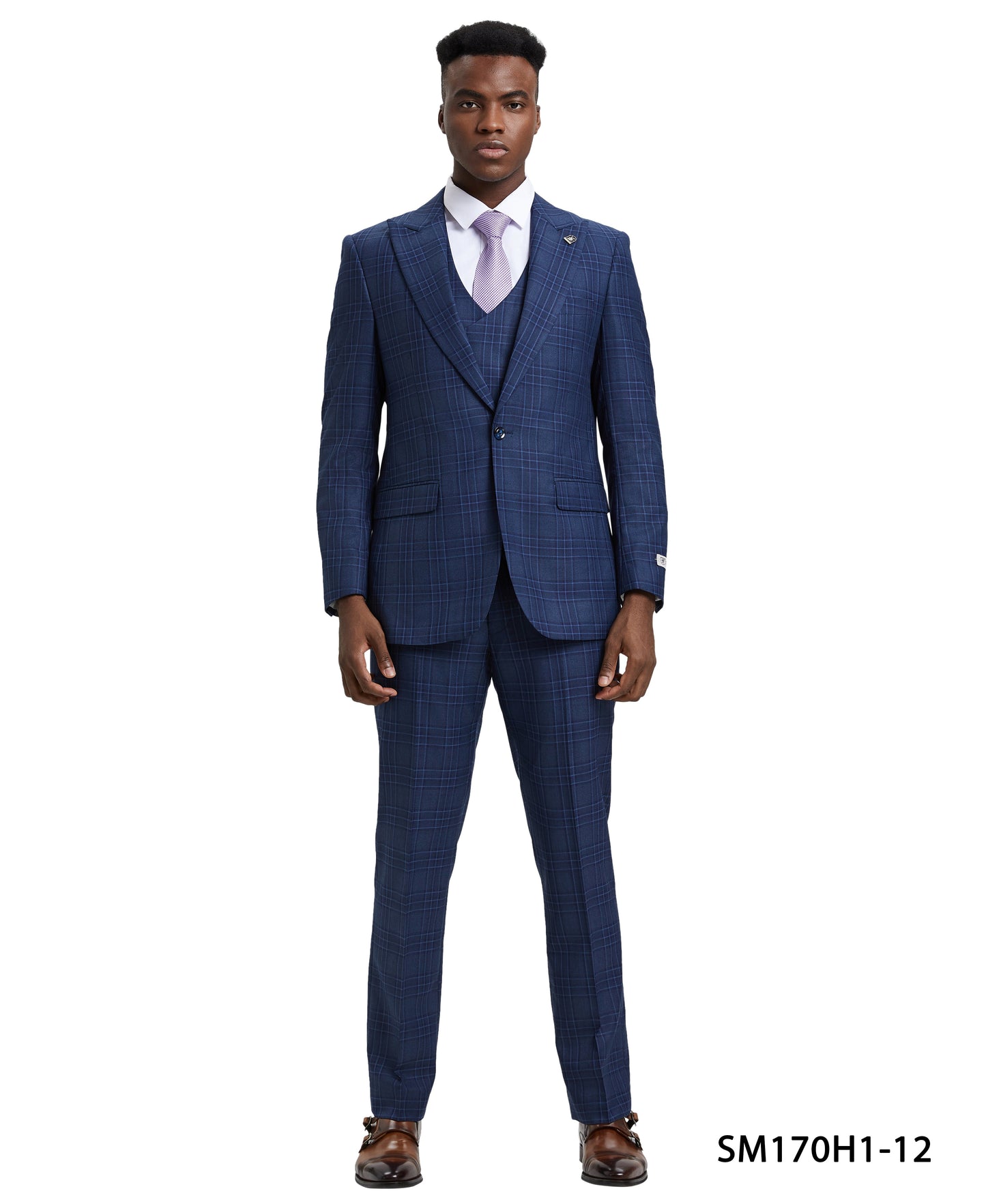 Stacy Adams Hybrid-Fit Double-Breast Vested Suit, Windowpane Blue