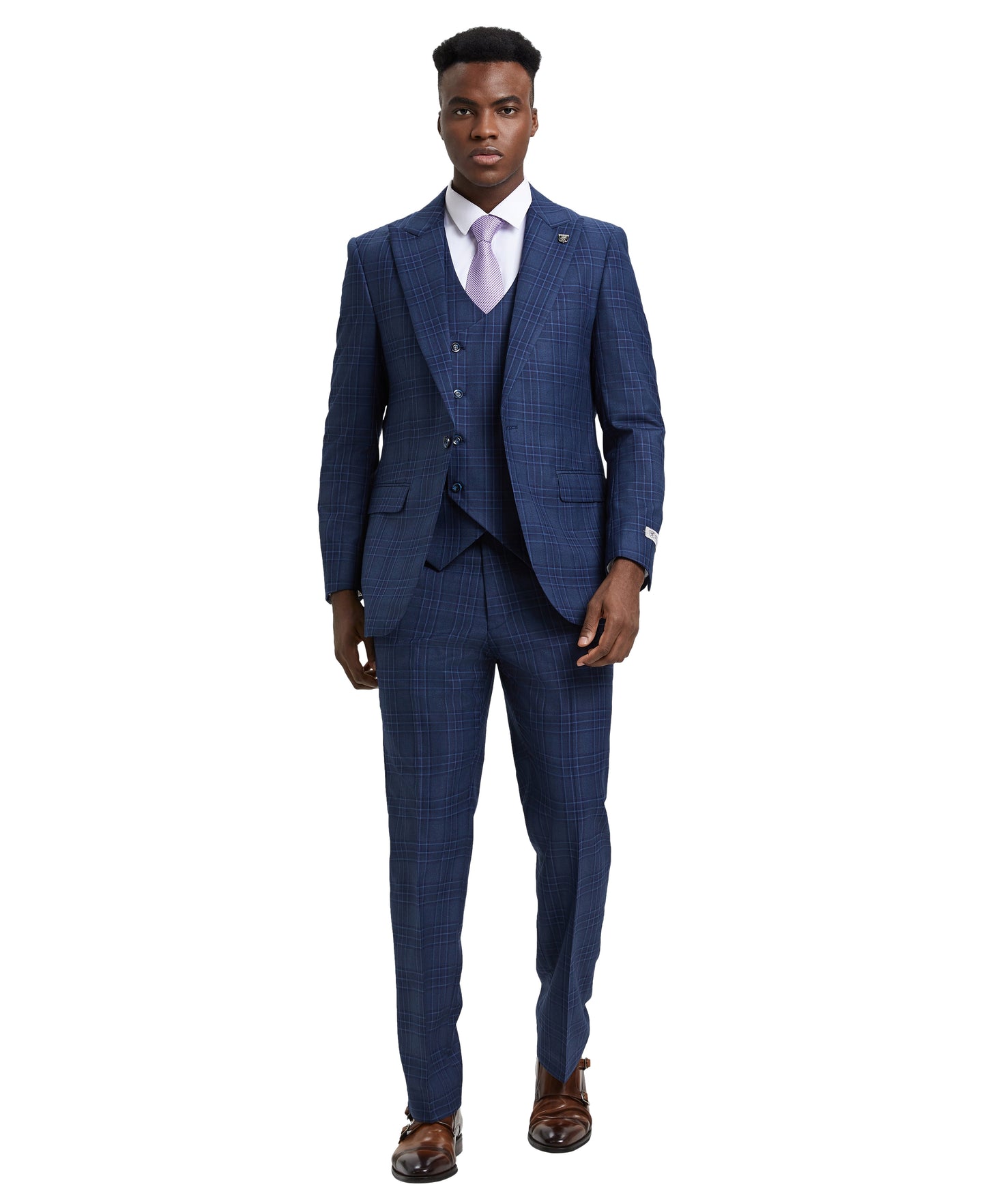 Stacy Adams Hybrid-Fit Double-Breast Vested Suit, Windowpane Blue