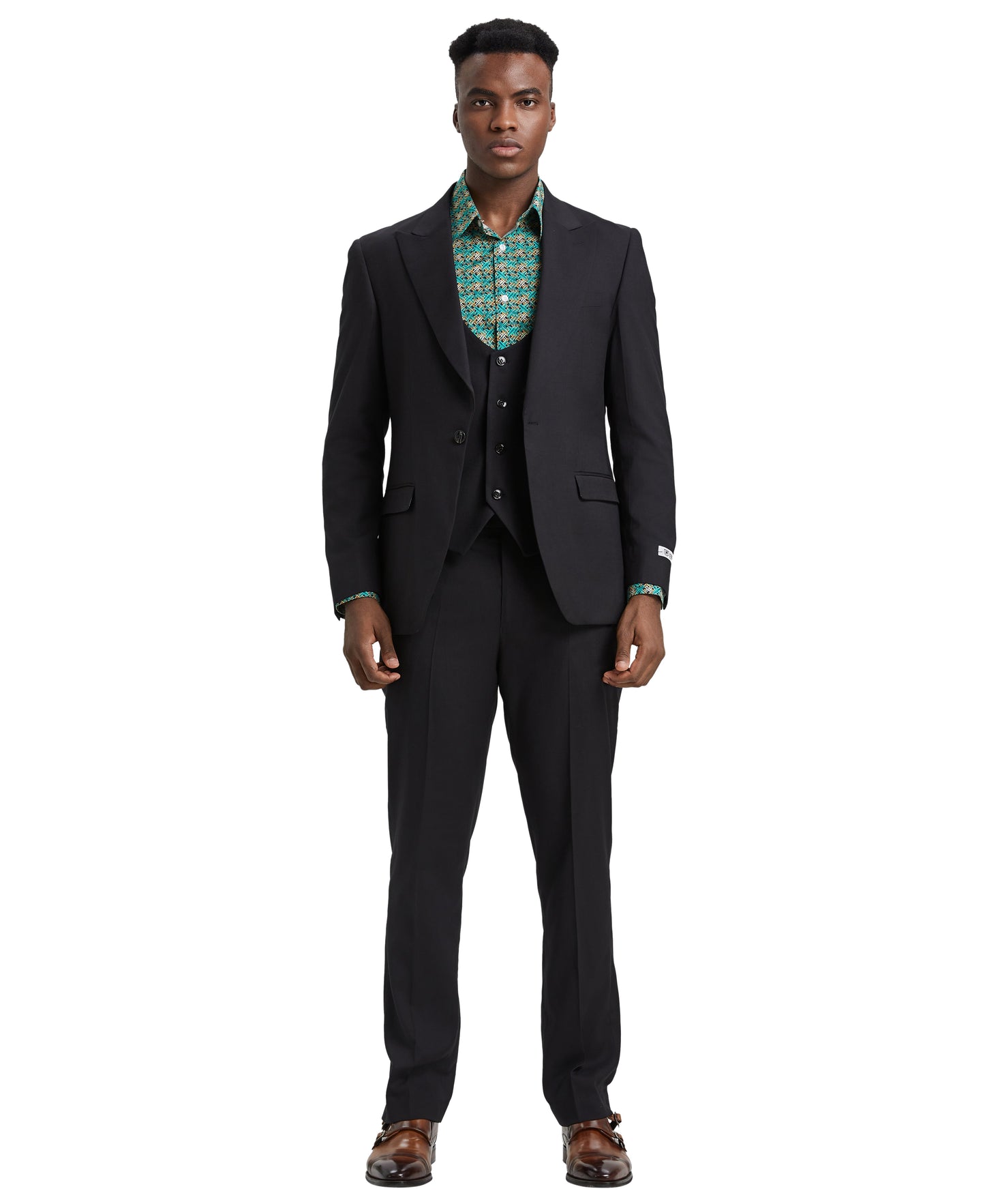 Stacy Adams Hybrid Fit U-Shaped Vested Suit, Black