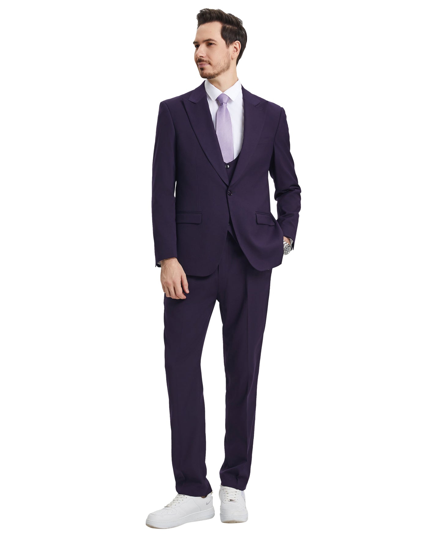 Stacy Adams Hybrid Fit U-Shaped Vested Suit, Purple