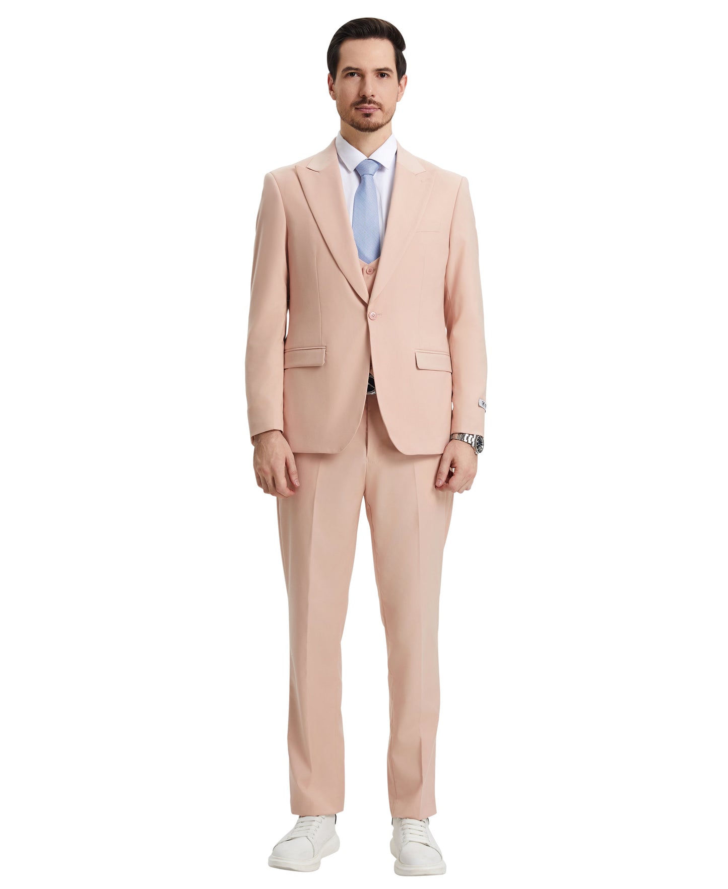 Stacy Adams Hybrid Fit U-Shaped Vested Suit, Blush