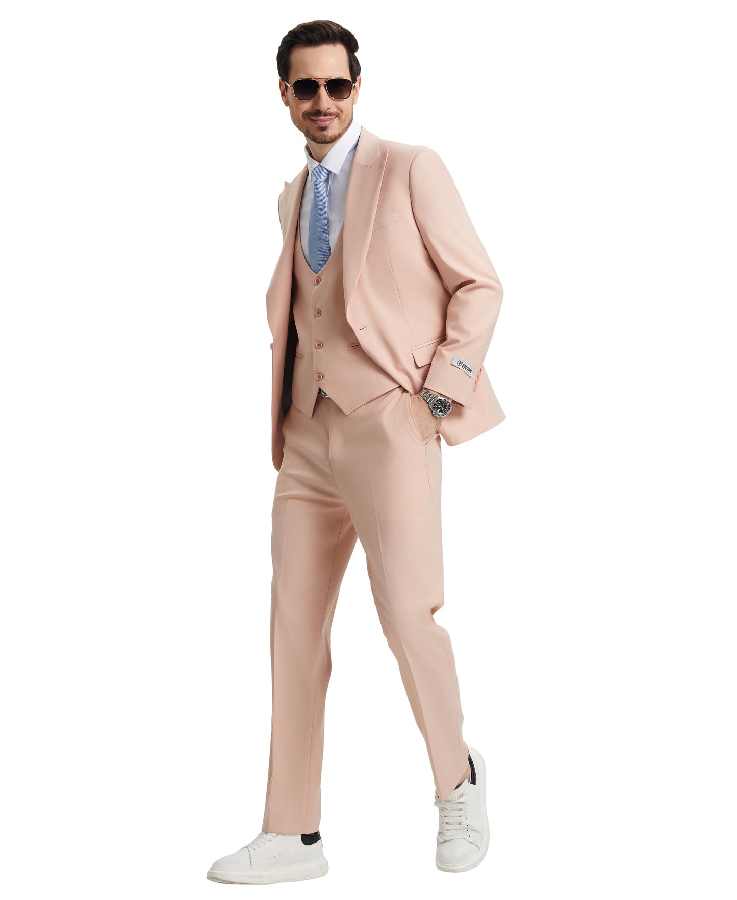 Stacy Adams Hybrid Fit U-Shaped Vested Suit, Blush