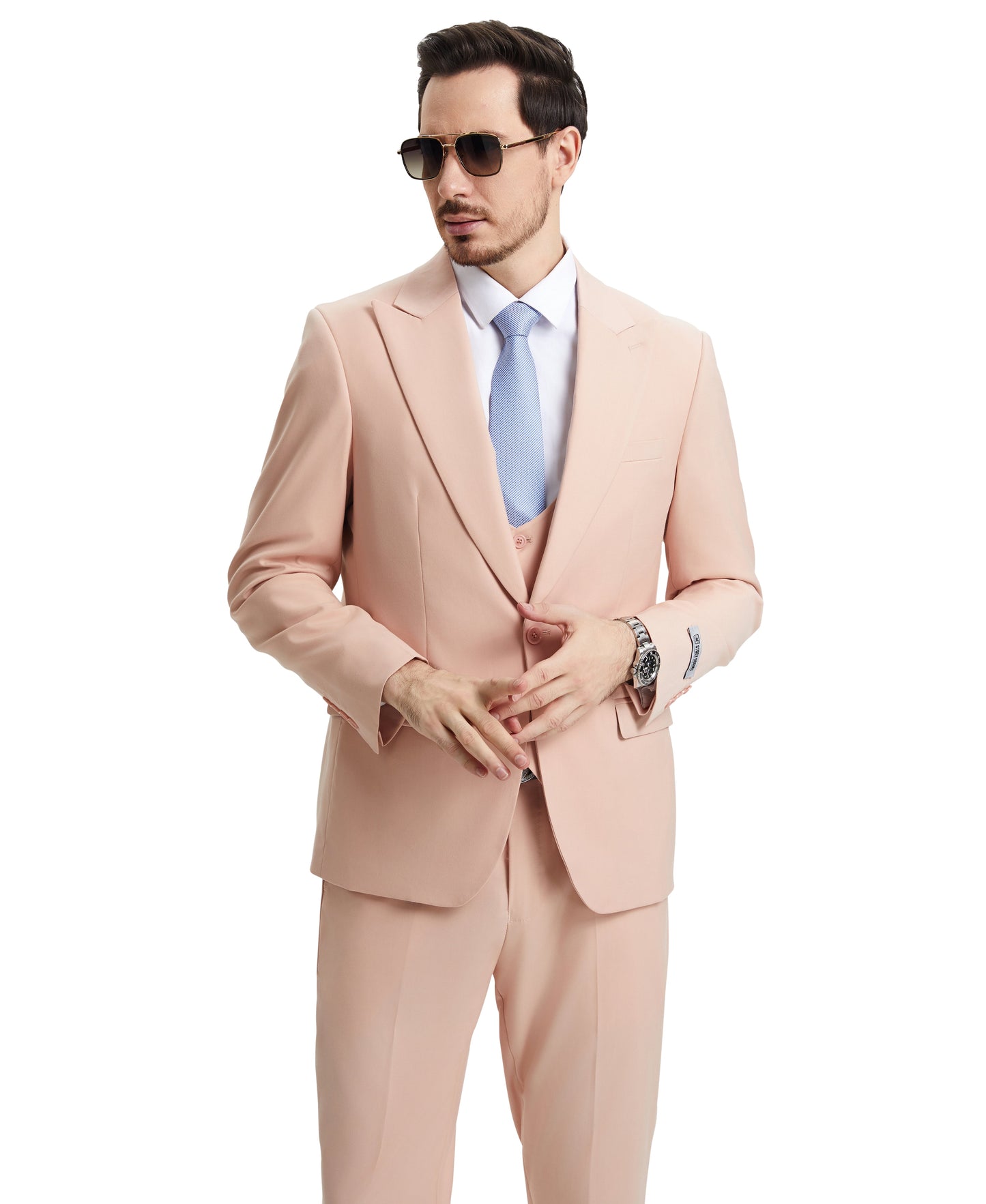 Stacy Adams Hybrid Fit U-Shaped Vested Suit, Blush