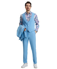 Stacy Adams Hybrid Fit U-Shaped Vested Suit, Sky Blue