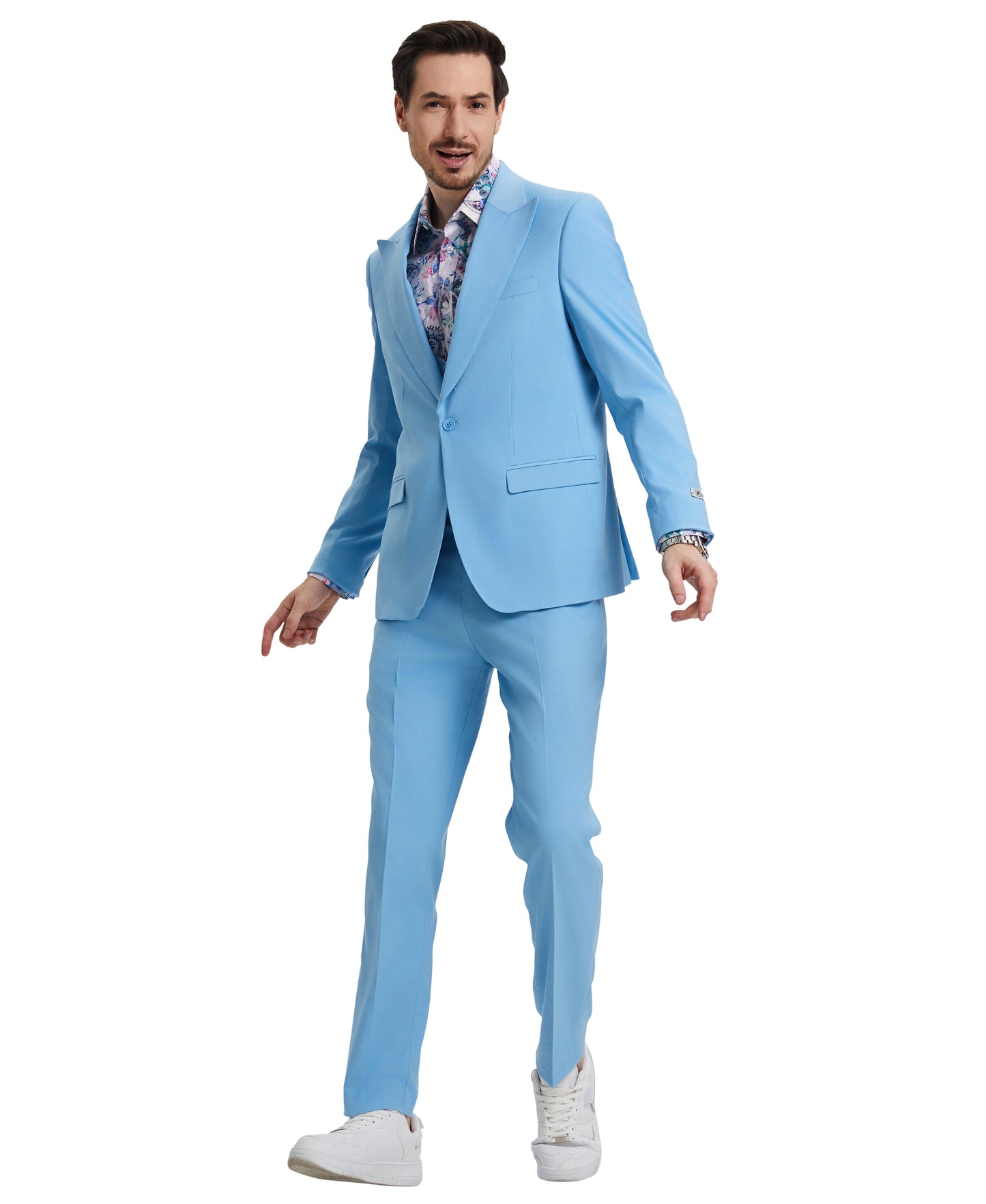 Stacy Adams Hybrid Fit U-Shaped Vested Suit, Sky Blue