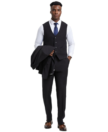 Stacy Adams Hybrid-Fit Vested Suit, Solid Black