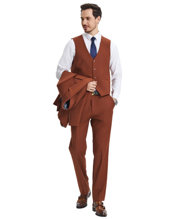 Stacy Adams Hybrid-Fit Vested Suit, Terracotta Brown