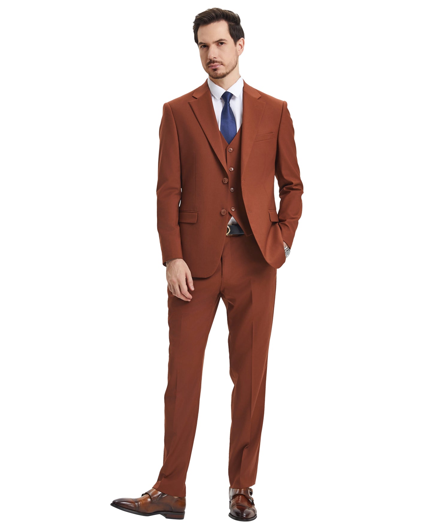 Stacy Adams Hybrid-Fit Vested Suit, Terracotta Brown