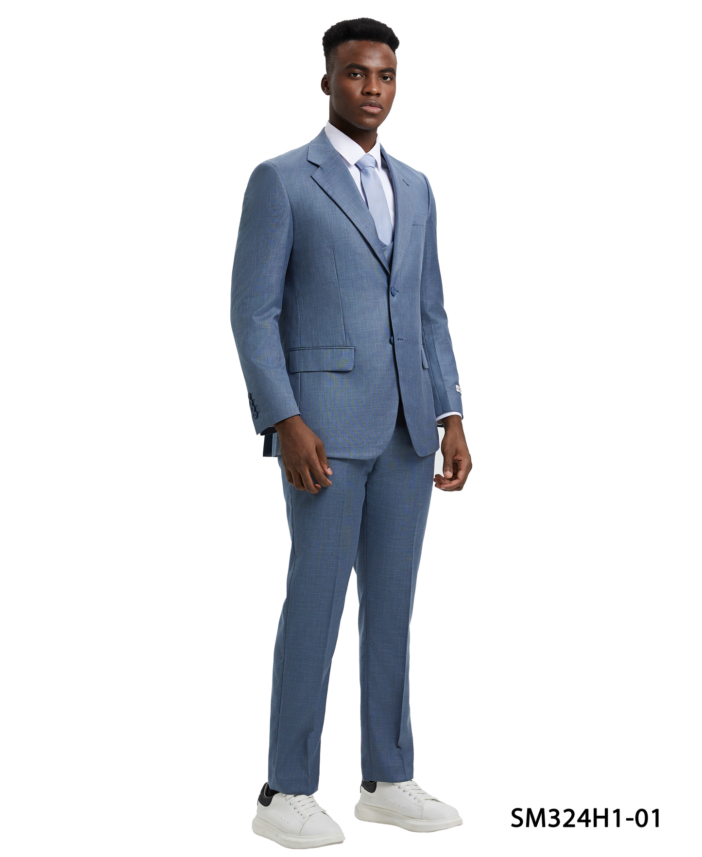 Stacy Adams Hybrid-Fit Textured Suit w/ Double Breasted Vest, Frost Blue