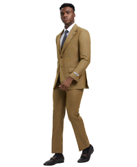 Stacy Adams Hybrid-Fit Textured Suit w/ Double Breasted Vest, Tan