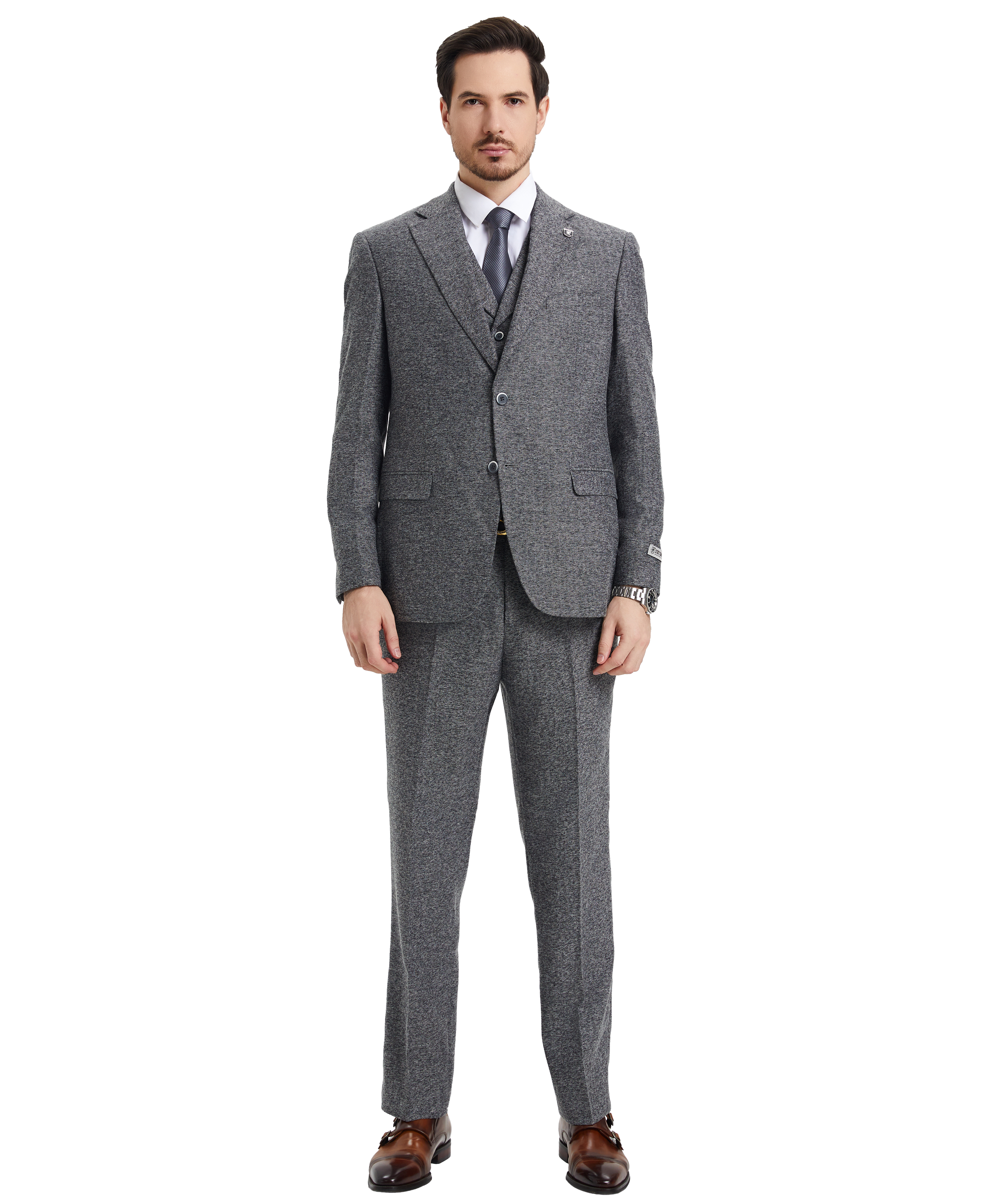 Stacy Adams Hybrid-Fit Vested Suit, Grey Tweed