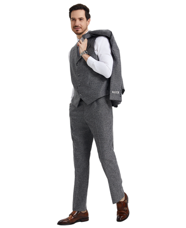 Stacy Adams Hybrid-Fit Vested Suit, Grey Tweed