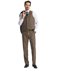 Stacy Adams Hybrid-Fit Vested Suit, Brown Tweed