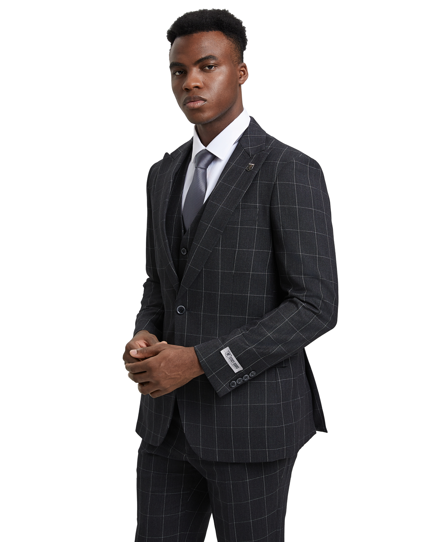 Stacy Adams Hybrid-Fit Vested Suit, Windowpane Black