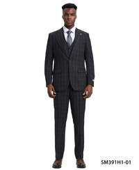 Stacy Adams Hybrid-Fit Vested Suit, Windowpane Black