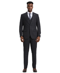 Stacy Adams Hybrid-Fit Vested Suit, Windowpane Black