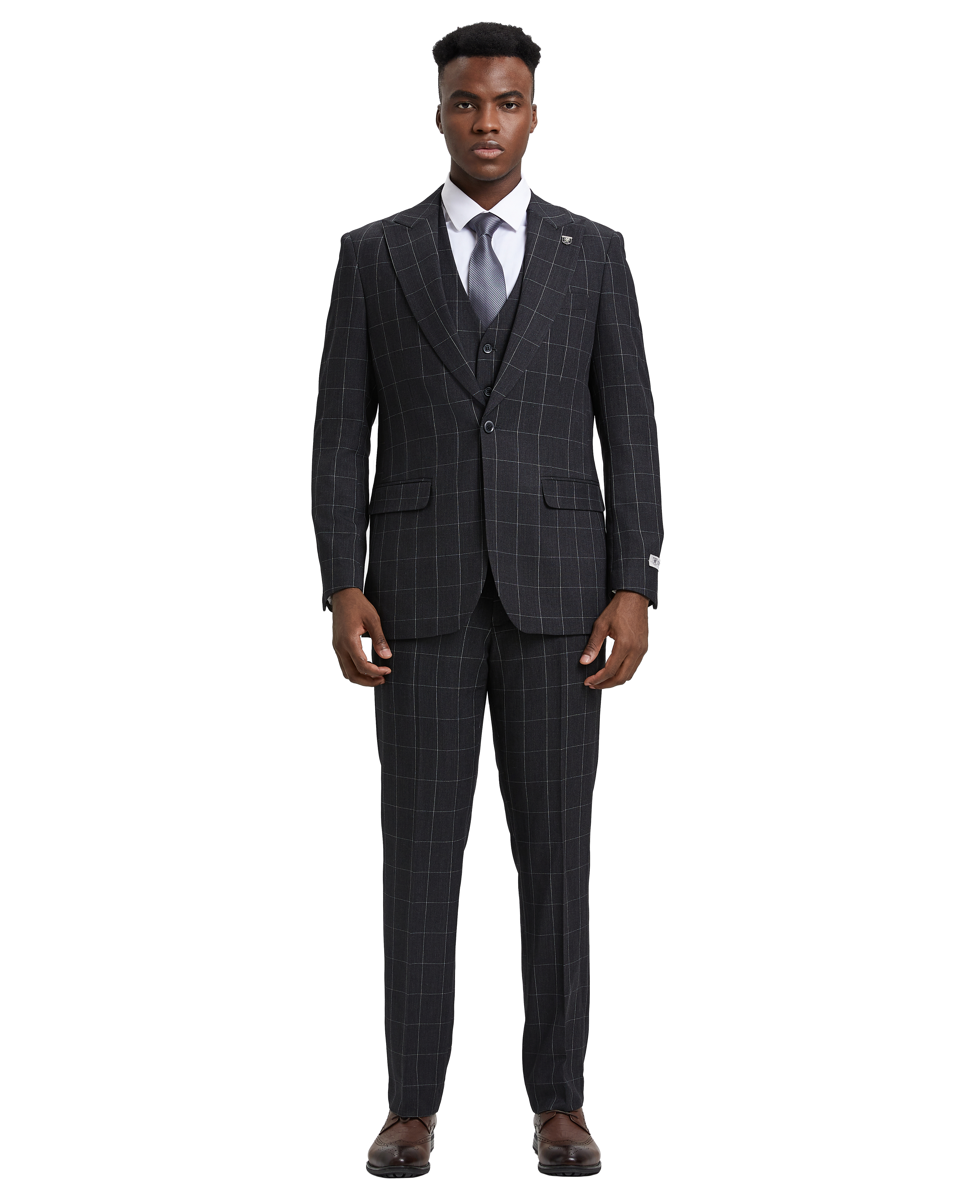 Stacy Adams Hybrid-Fit Vested Suit, Windowpane Black