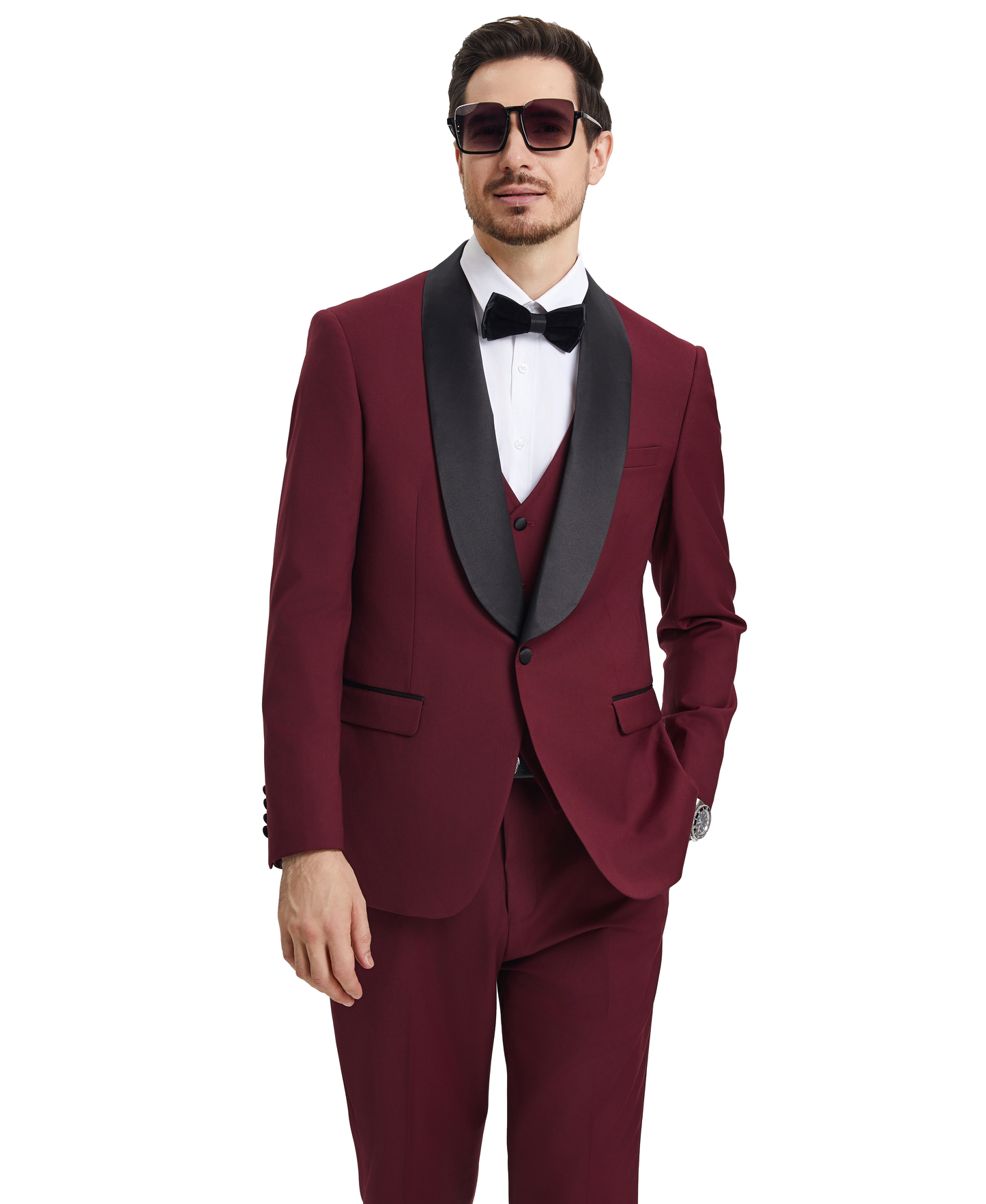 Stacy Adams Hybrid-Fit Vested Tuxedo, Burgundy