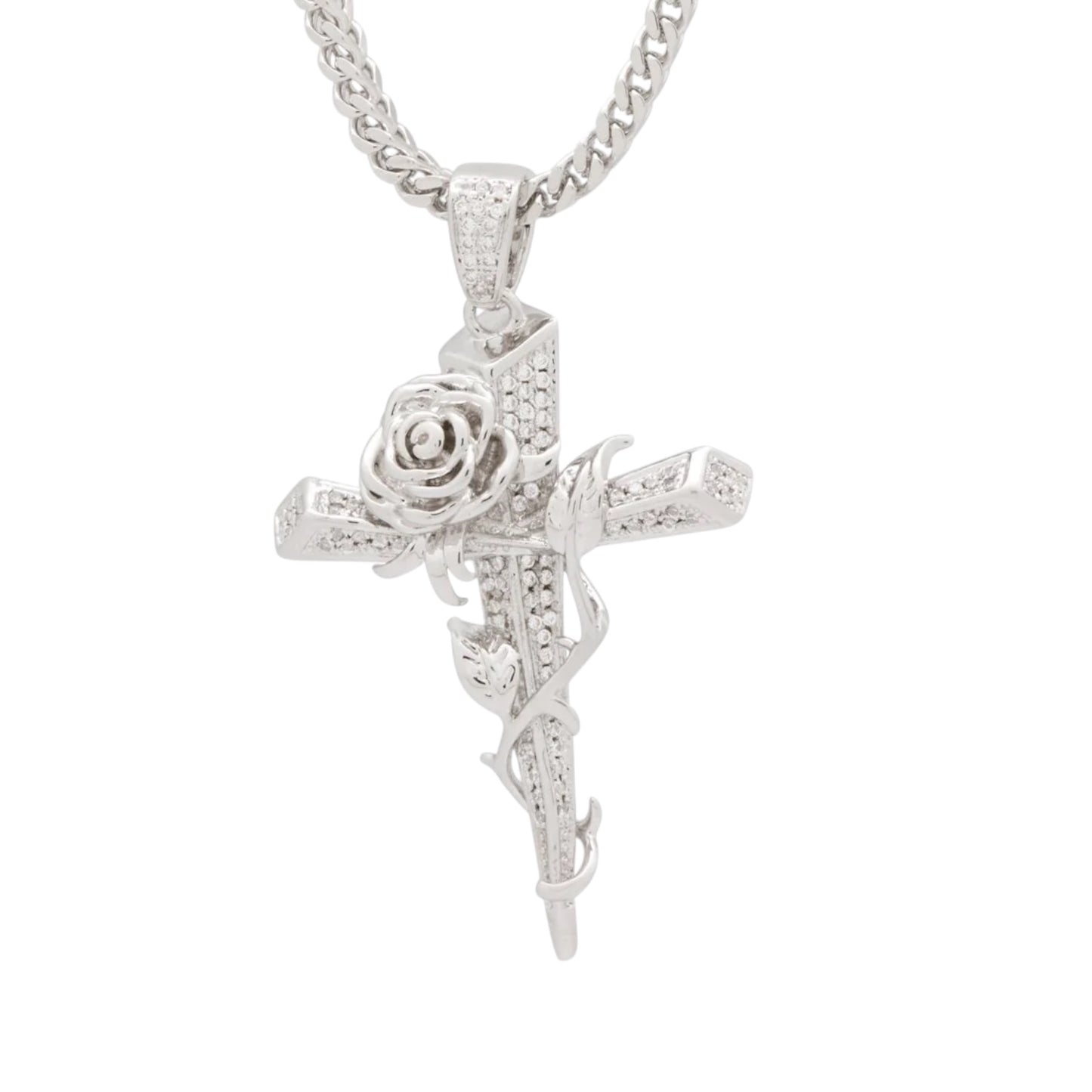 KING ICE: Rose Thorned Cross Necklace