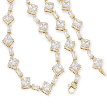 KING ICE: 14mm Gold Clustered Princess Chain