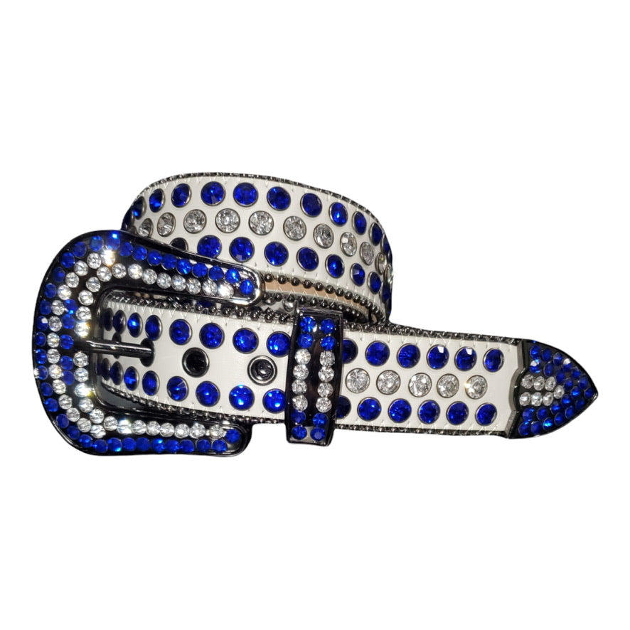 LUXE: WHITE/ROYAL CRYSTAL BELT #26