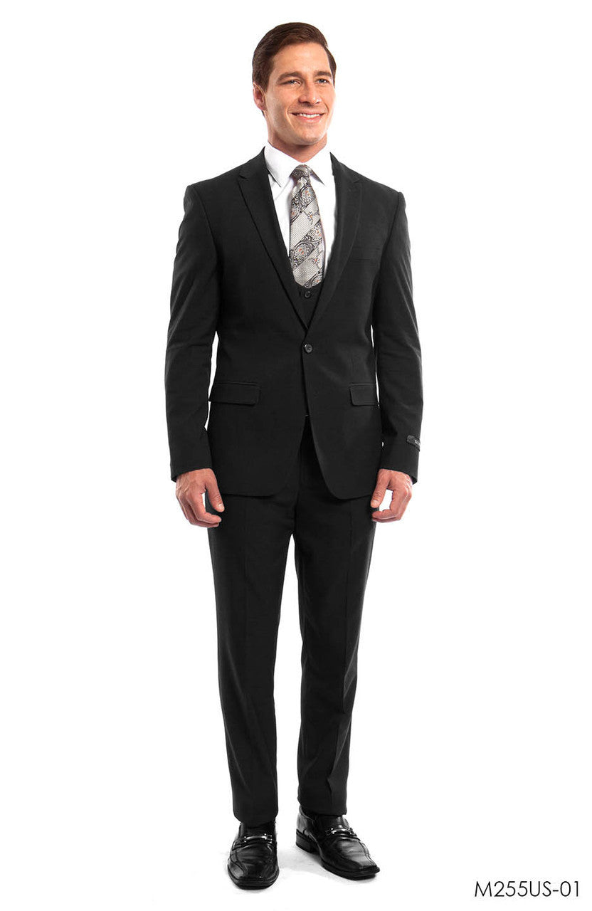 Black Solid 3-PC Ultra Slim Fit Suits For Men
