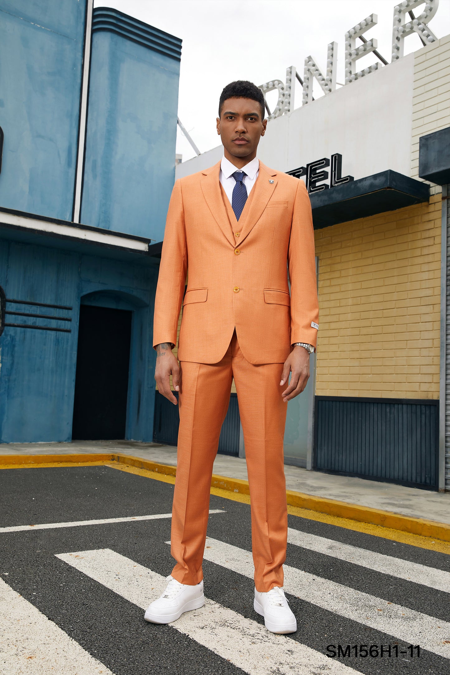 Orange Solid Textured 3 PC Stacy Adams Suit