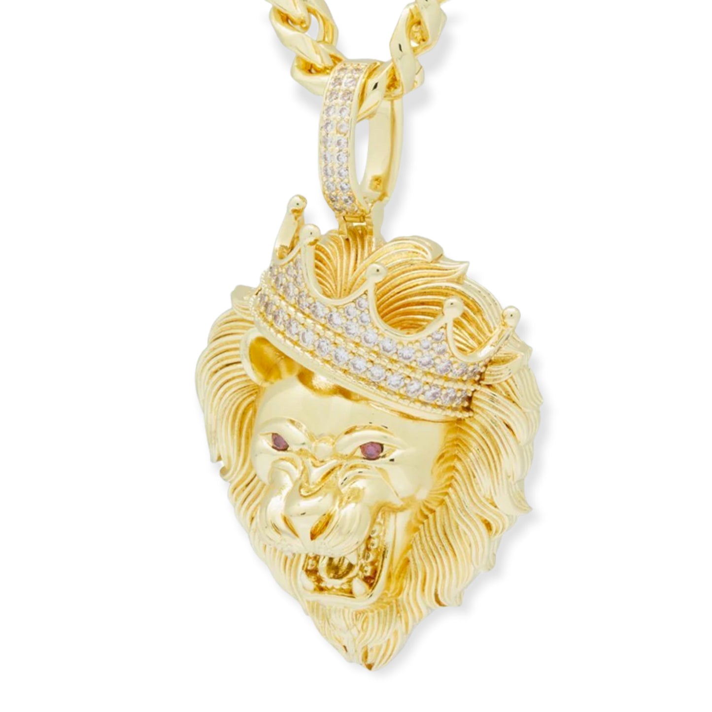 KING ICE: 14K Large Roaring Lion Necklace
