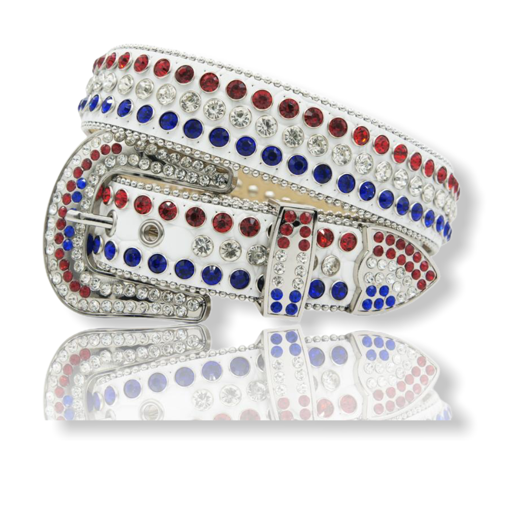 DNA PREMIUM WHITE w/ RED/WHITE/BLUE CRYSTAL BELT - On Time Fashions Tuscaloosa