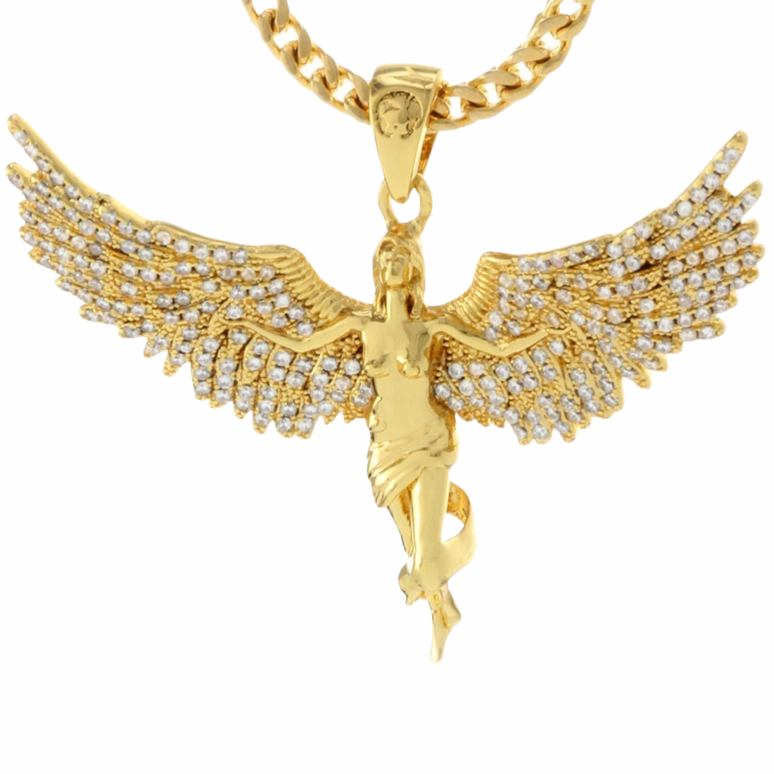 KING ICE: 14K Gold Soaring Angel Necklace