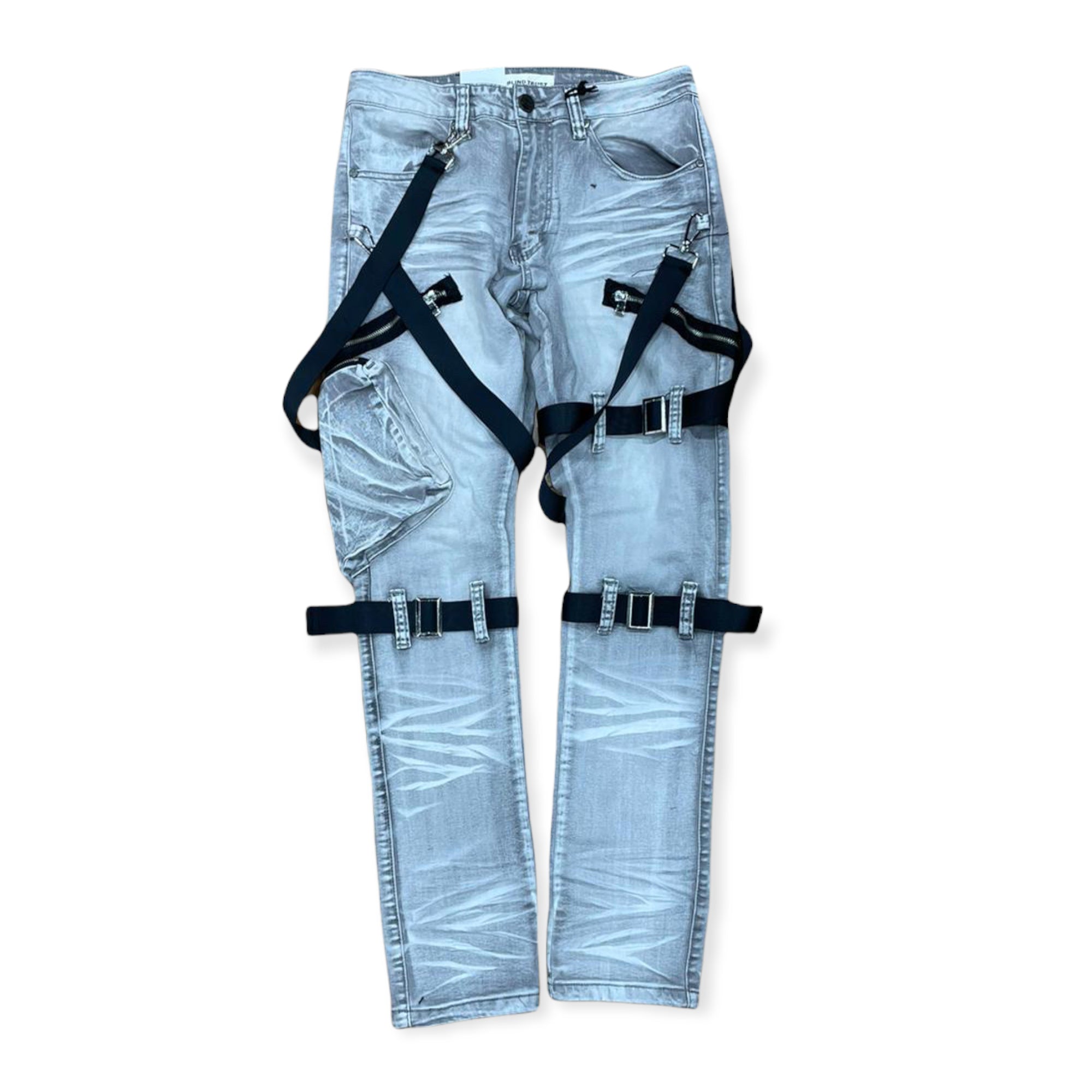8 & 9 MFG Strapped Up Slim Cargo Denim Jeans | Alexandria Mall