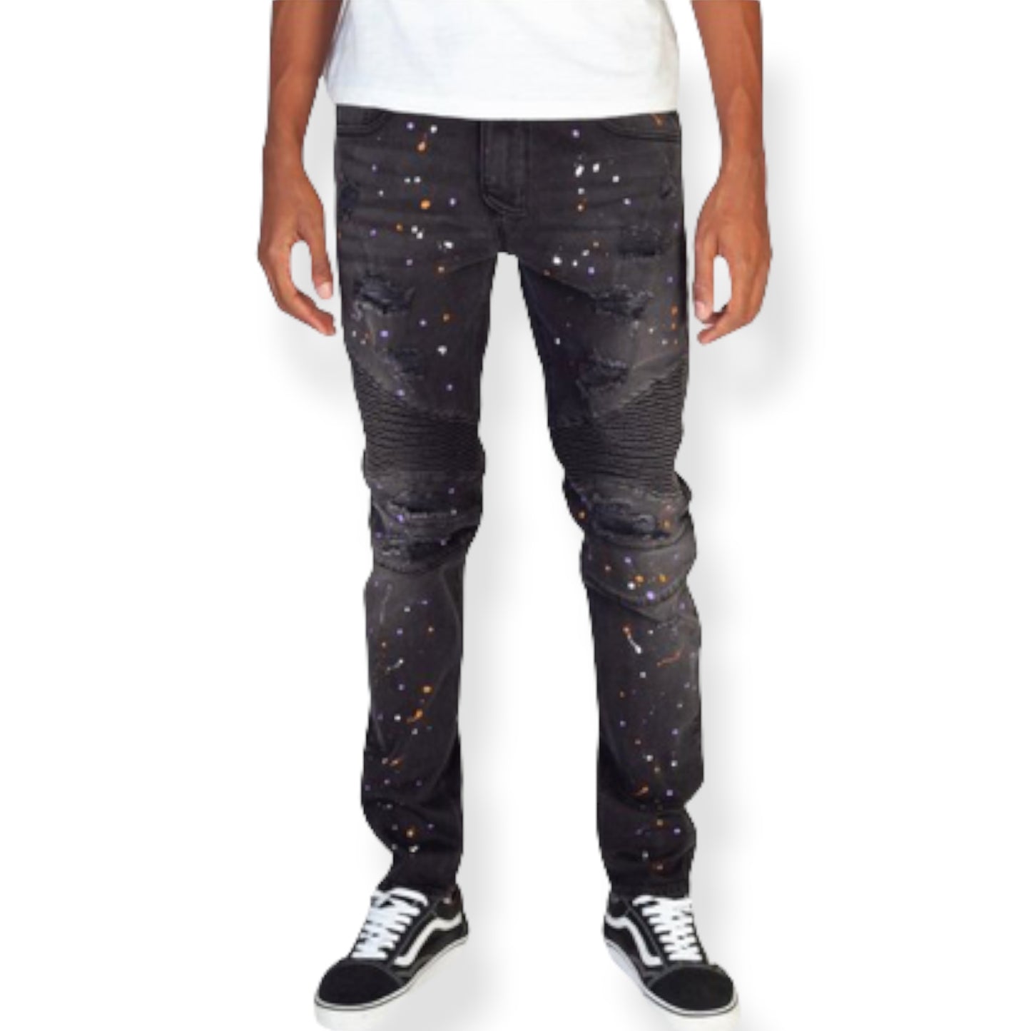 KDNK: Ripped Moto Jeans w/ Paint KND4297
