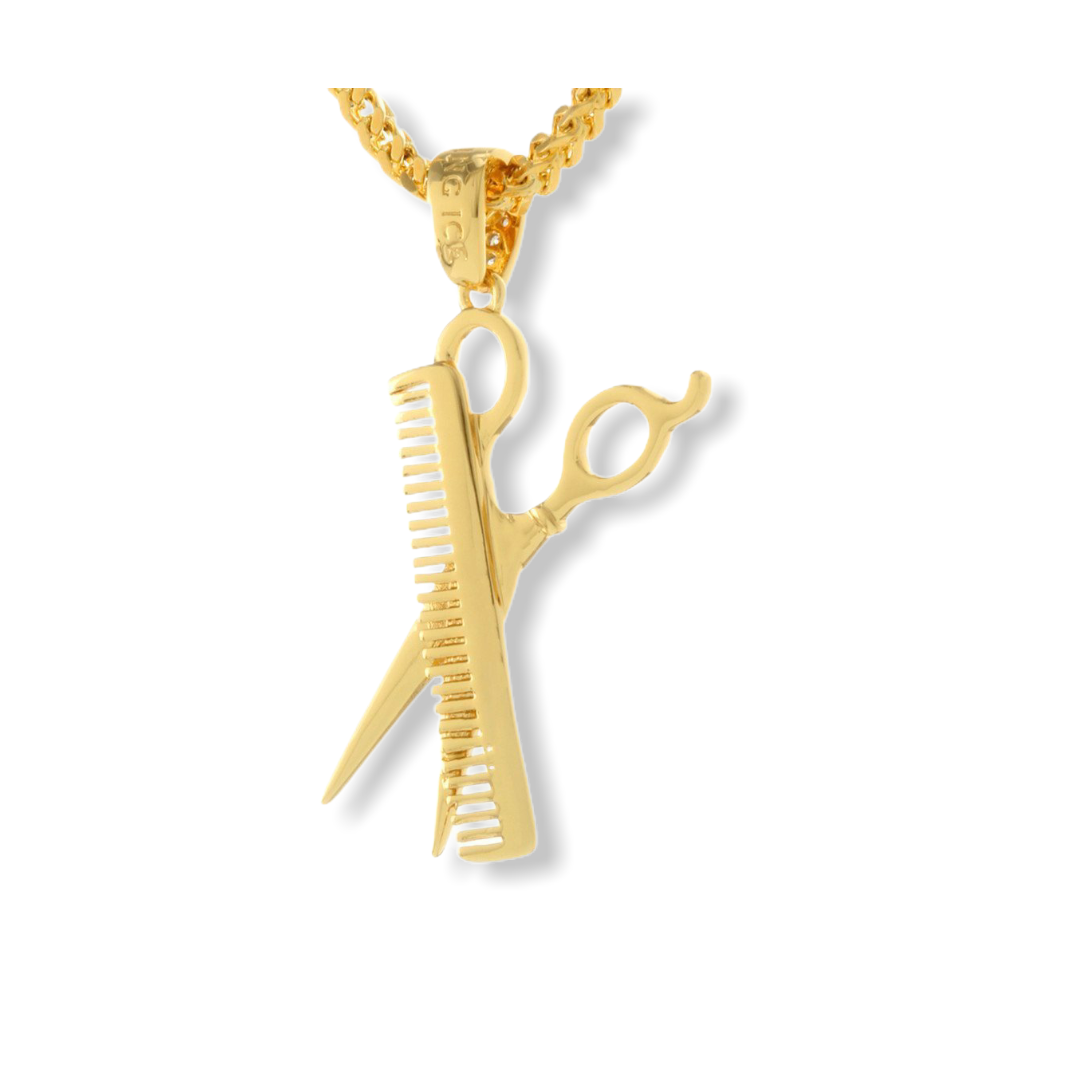 KING ICE: Gold Comb and Scissors Necklace - On Time Fashions Tuscaloosa