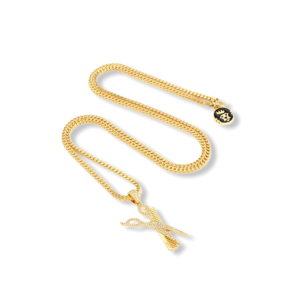KING ICE: Gold Comb and Scissors Necklace - On Time Fashions Tuscaloosa