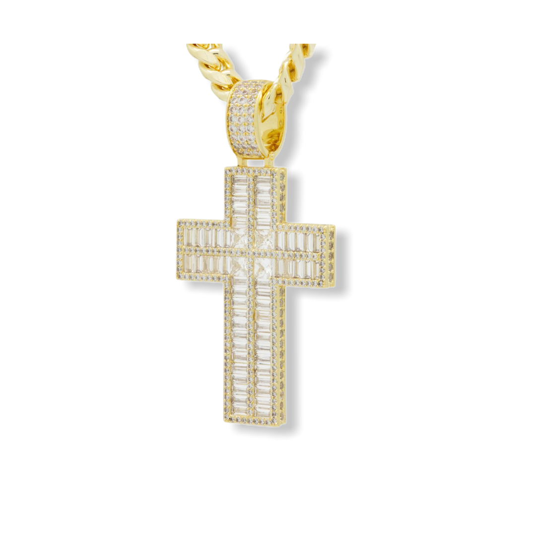 KING ICE: Baguette Cut Cross Necklace - On Time Fashions Tuscaloosa